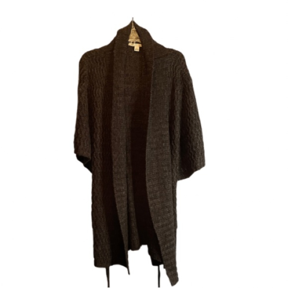 Carolyn Taylor Medium, open sweater cardigan with belt, 3/4 sleeve